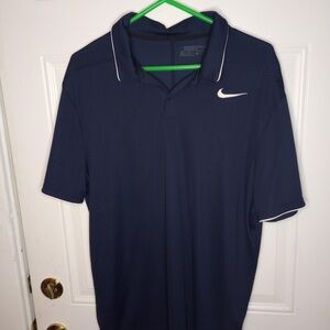 Nike Men's Dark Blue Polo Shirt with White Accents